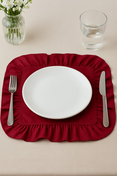 h homerest 6 Kişilik Kırmızı Fırfırlı 35x45cm Dikdörtgen Supla, 6 Adet Kırmız...