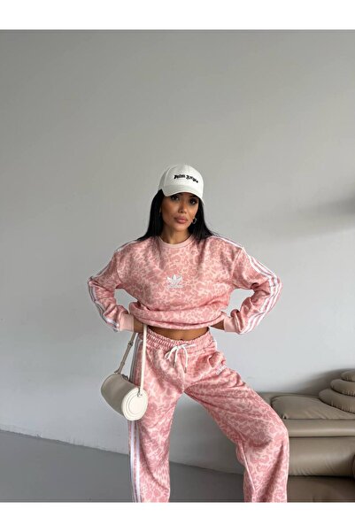Happybuy Desenli Alt Üst Eşofman Takımı - Pudra