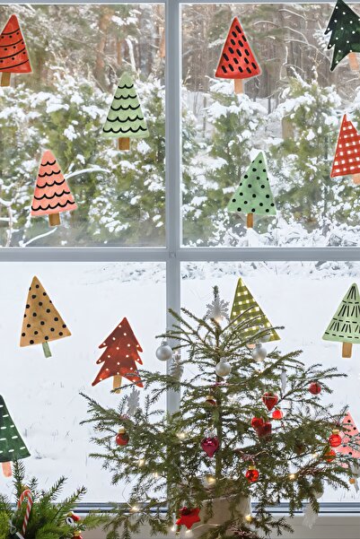 Grafikup Набір наклейок для прикрашання скляних стін до Нового року - Набір декорацій для новорічних ялинок