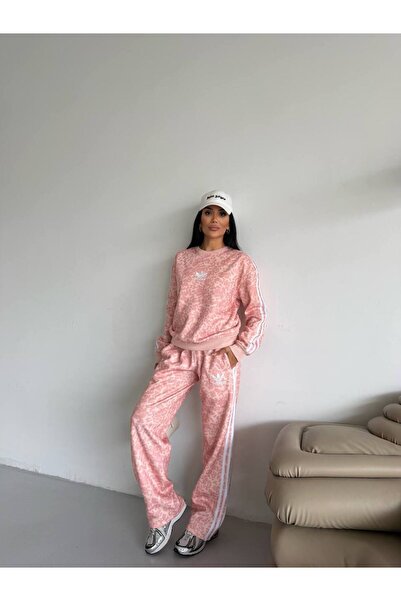 Happybuy Desenli Alt Üst Eşofman Takımı - Pudra