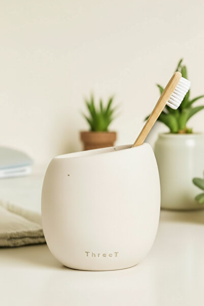 ThreeT Oval Beton diş fırçalık açık bej