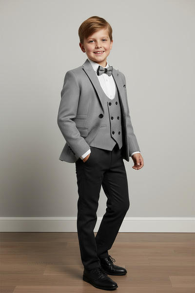 Merdia Kids Boy's Suit (Handkerchief Detailed Jacket, Vest, Bow Tie, White Shirt and Trousers) Zargos