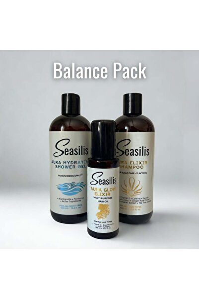 Balance Pack – Aura Elixir Şampuan, Saç Bakım Yağı ve Aura Hydrating Duş Jeli (3’lü Set)