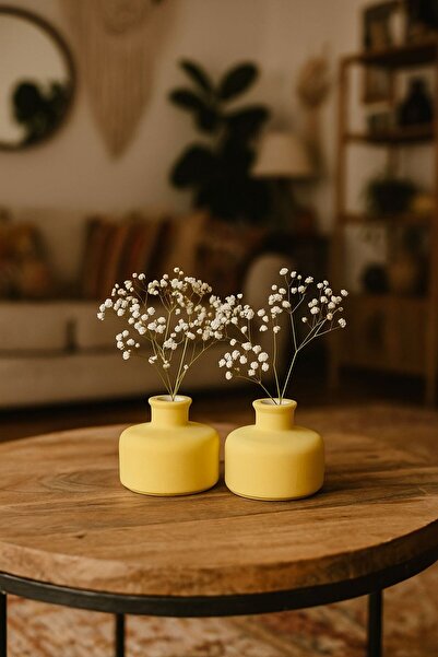 MİREVA Dekoratif Sarı Seramik Görünümlü Mini Vazo Seti 2’li | Modern Minimal ...