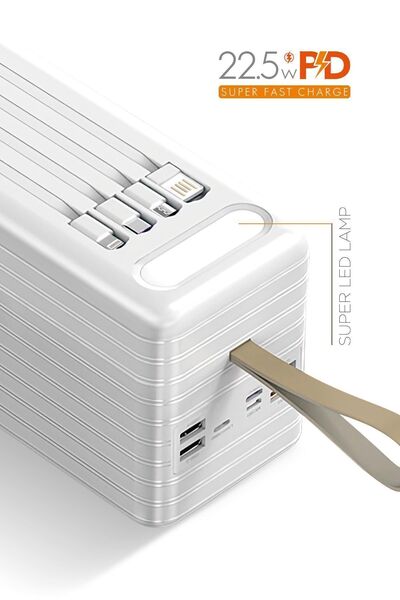 peakaks 120.000 Mah PD 22.5W Hızlı Şarj Dahili Kablolu Gerçek 120.000 Mah Siyah Powerbank Trafo Siyah