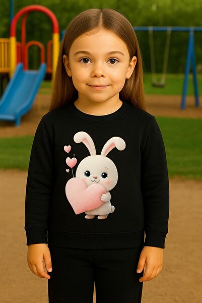 playwear Σετ Φούτερ και Παντελόνι Φόρμας με Σχέδιο Ροζ Κουνέλι που Κρατάει Κα...