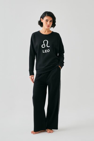 Akbeniz Γυναικείο Σετ Φόρμας Μαύρο Λέοντας oversized με 2 Κλωστές για Σπίτι