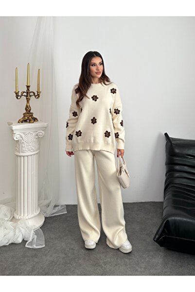 ikomteks Floral Detailed Knitwear Set