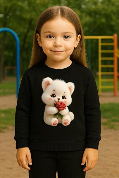 playwear Sweatshirt Eşofman Takımı GÜL TUTAN AYICIK DESENLİ 3-4-5-6-7-8-9-10-...
