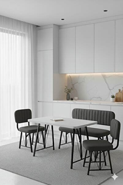 Parlazonhome Elfin 70x110 Beyaz Sabit Masa Sandalye Takımı , Yemek Masası, 2 ...