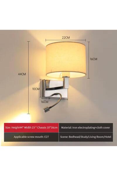 AKDENİZ AYDINLATMA ELEKTRİK MALZEMELERİ Hotel Type Wall Sconce Led Reading Arm Fabric Lampshade Modern Wall Lamp – 4 Color Options
