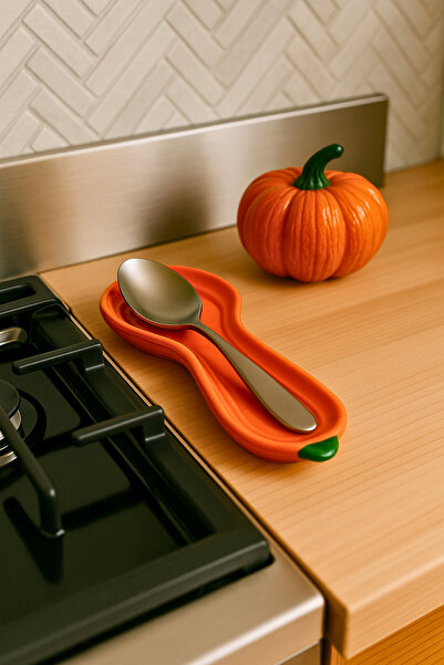 Woodcept. حامل ملعقة من الخزف على شكل يقطين، حامل ملعقة مزخرف بتصميم اليقطين 7×21