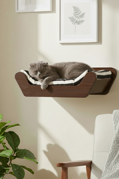 CatraWorks Kedi Yatağı Duvara Monte Dinlenme Alanı | Ahşap Kedi Rafı ve Tırma...