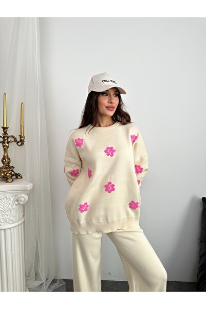 ikomteks Floral Detailed Knitwear Set