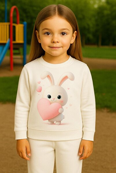 playwear Σετ Φούτερ και Παντελόνι Φόρμας με Σχέδιο Ροζ Κουνέλι που Κρατάει Κα...