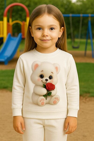 playwear Σετ φούτερ και αθλητική φόρμα με σχέδιο αρκουδάκι που κρατάει τριαντ...