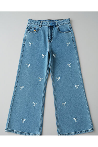 Sercino Beyaz Kurdeleli Pantolon Kot Kız Çocuk