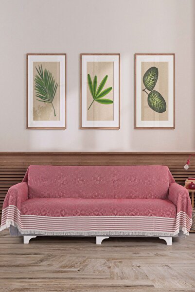 pamore Cotton 310 cm Sofa Cover for Armrests, Sofa Bed Cover with Fringe on the Front, Multi-Purpose Non-Slip