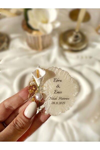 Gami Handmade Zambak Süslemeli Gold Epoksi Magnet Söz, Nişan, Nikah, Düğün, H...