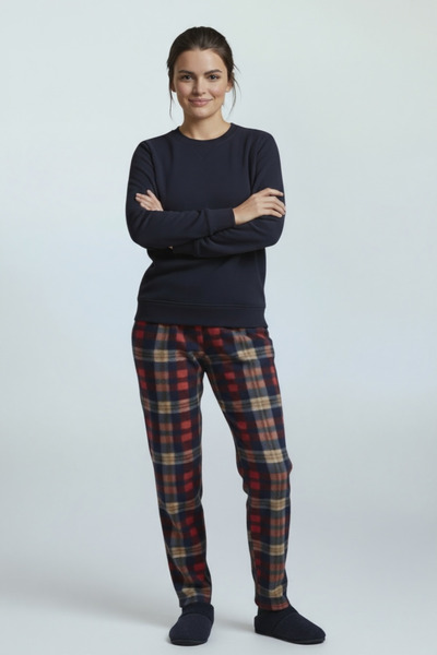 BİLGENS BUTİK Women's Plaid Pattern Winter Fleece Fabric Single Bottom