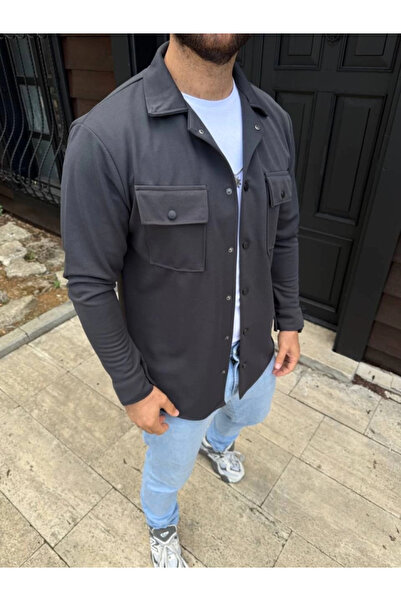 REKA MODA Men's Diagonal Fabric Pocket Snap Fastener Long Sleeve, Shirt Oversized Comfortable Fit Casual Stylish Style