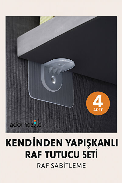 adornazzle 4 Adet Kendinden Yapışkanlı Raf Tutucu Seti, Raf Sabitleme, Şeffaf...