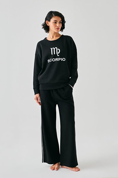 Akbeniz Γυναικείο Σετ Φόρμας Μαύρο Αστέριος Σκορπιός oversized 2 Κλωστών για το σπίτι
