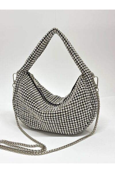 Night Ronna Model Luxury Stone Diamond Black Evening Dress Clutch Chain Strap Handheld Wedding Engagement Evening Bag