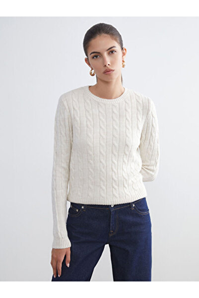 LC Waikiki طاقم الرقبة سترة تريكو المرأة منقوشة الذاتي