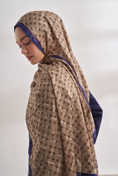 ARMANDA Monogram desenli Ithal Vual Şal - Bej-Saks