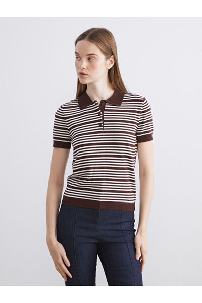 LC Waikiki Polo Collar Striped Women's Knitwear Sweater