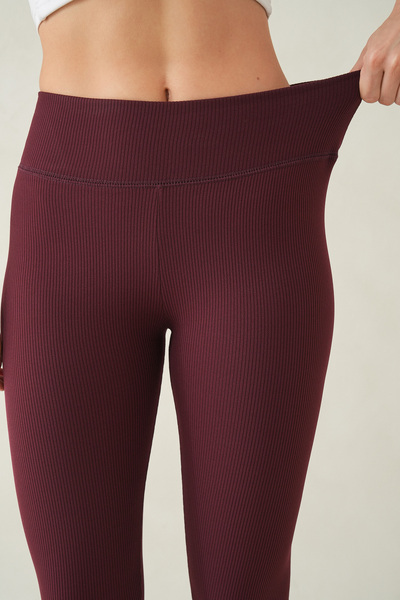 WOMAN VISION Women's Flexible Corded Fabric Fabric Winter Inner Fleece-Lined High Waist Burgundy Sports Leggings 601