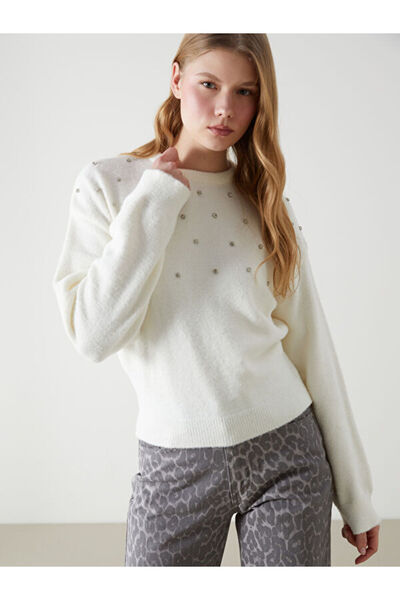 LC Waikiki Crew Neck Women's Knitwear Sweater with Stones