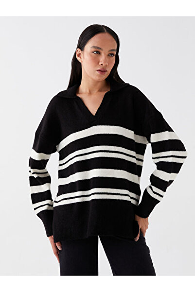 LC Waikiki Pulover de damă supradimensionat cu dungi cu gât polo