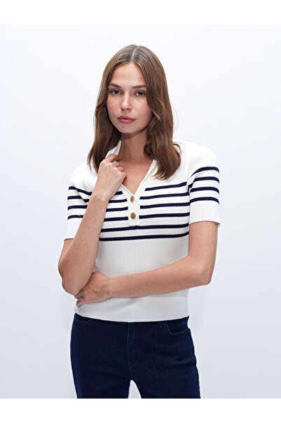 LC Waikiki Polo Neck Striped Women's Knitwear Sweater