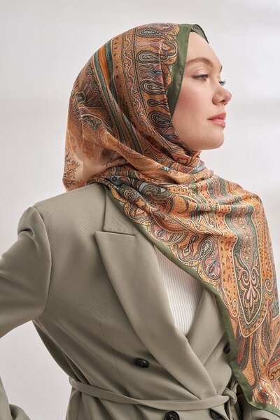 ARMANDA Mistik desenli İthal Vual Şal - Haki-Dore