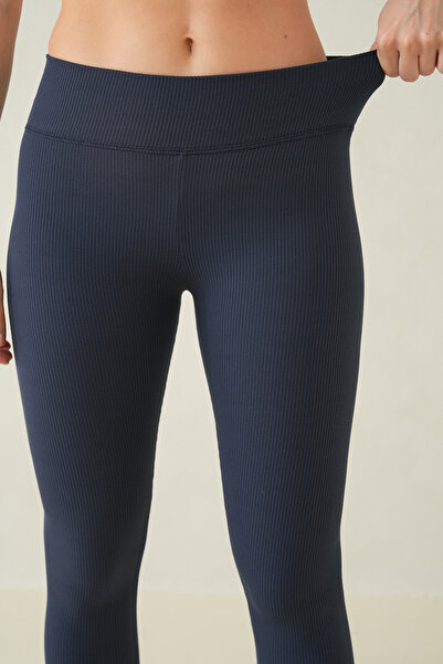 vuvutasarım Winter Innerwear Fleece-Lined F Corded Fabric Fabric High Waist Flexible Navy Blue Women's Leggings 601