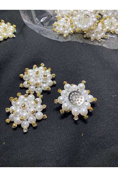 Massaltay Gold Taşlı İncili Broş 3 Adet – Gelin, Kına ve El İşi Süsleme Malze...