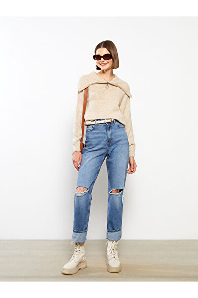 LC Waikiki Polo Collar Self Patterned Long Sleeve Women's Knitwear Sweater