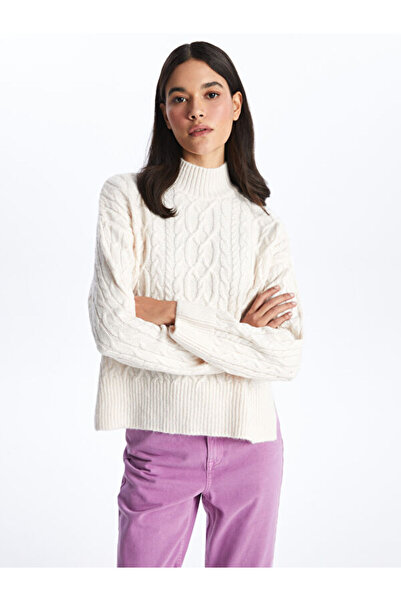 LC Waikiki Half Turtleneck Self Patterned Long Sleeve Oversize Women's Knitwear Sweater