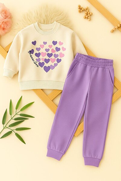 KOKOŞ BEBEK Kalp Printed Girl's Suit - 4/10 Years Old - 31545