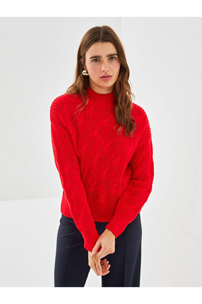 LC Waikiki Stand Collar Self Patterned Women's Knitwear Sweater