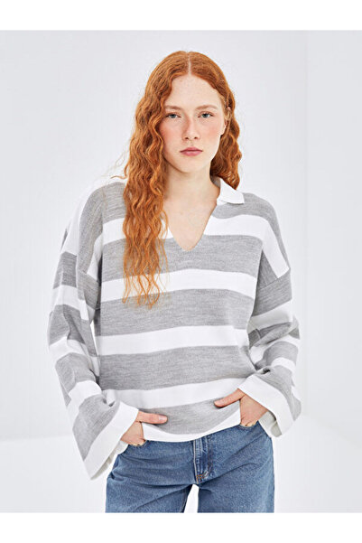LC Waikiki Polo Neck Striped Oversize Women's Knitwear Sweater