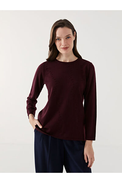 LC Waikiki طاقم الرقبة سترة تريكو المرأة منقوشة الذاتي