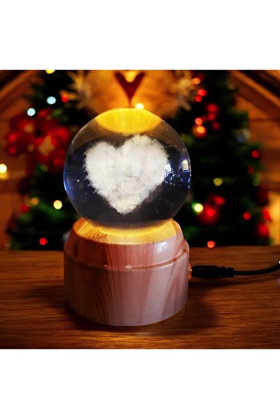 Deryal Hediyelik Kalp Tasarımlı USB’li Dönen Işıklı Cam Küre
