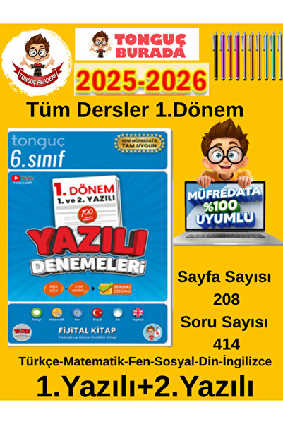 Ens Yayıncılık Tonguç 6.Sınıf 1.Dönem Tüm Dersler %100 Yeni Müfredat Deneme+Not(1-2.Yazılı)Dokunmatik Kalem