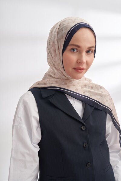 ARMANDA Monogram desenli Ithal Vual Şal - Lacivert-Bej