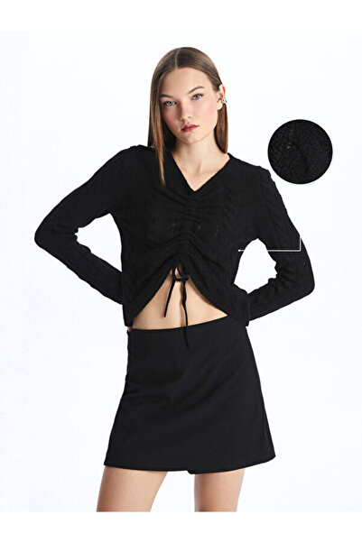 LC Waikiki Γυναικείο πλεκτό πουλόβερ με μακρυμάνικο λαιμόκοψη