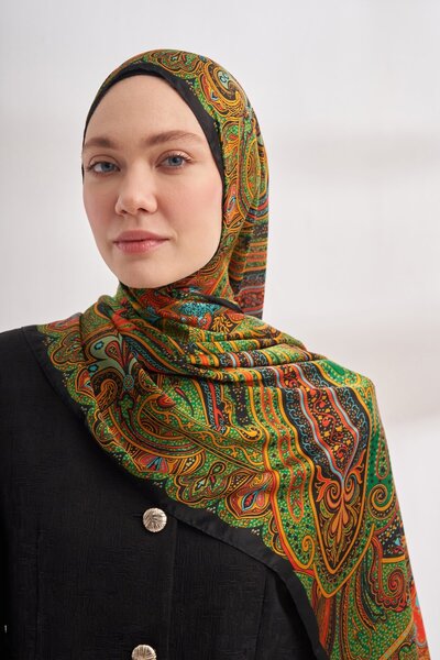 ARMANDA Mistik desenli İthal Vual Şal - Siyah-Orange