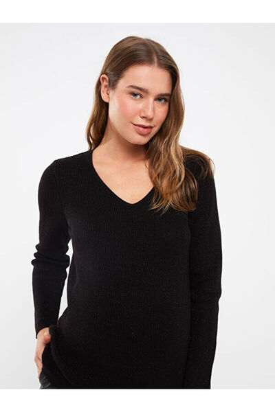 LC Waikiki V-Neck Glitter Detailed Long Sleeve Maternity Knitwear Sweater